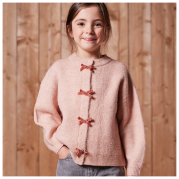  Strickjacke Mädchen mit Samtschleifen - pudrig rosa 